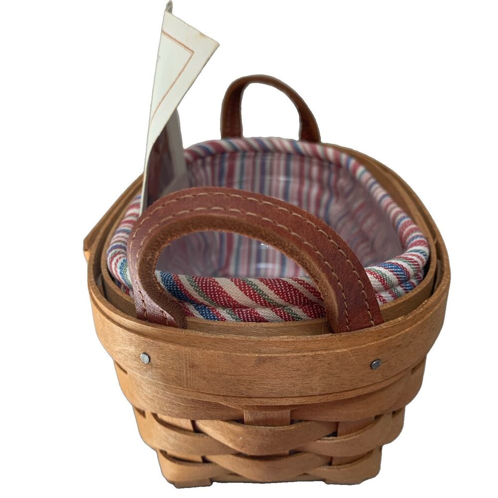 Longaberger 2004 Knick Knack Basket Set Liner Protector Leather Handles - Picture 6 of 7